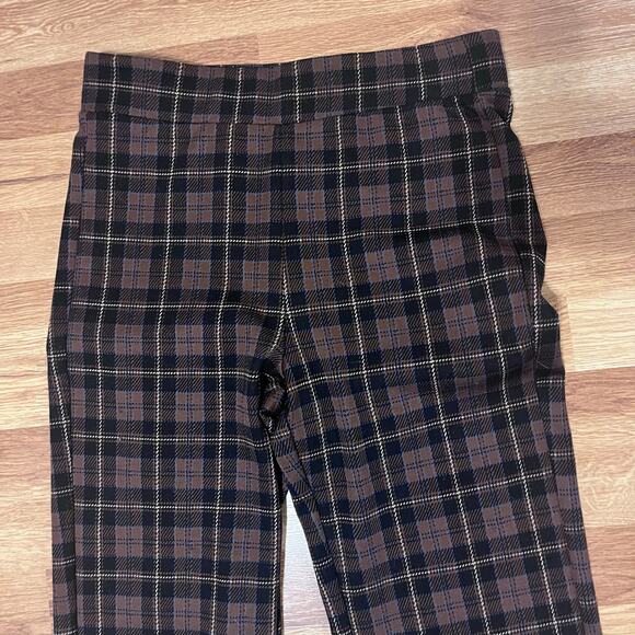 Retro High Rise Plaid Flare Pants Brown Black Ponte Knit Retro Y2K Size Medium - Picture 7 of 12